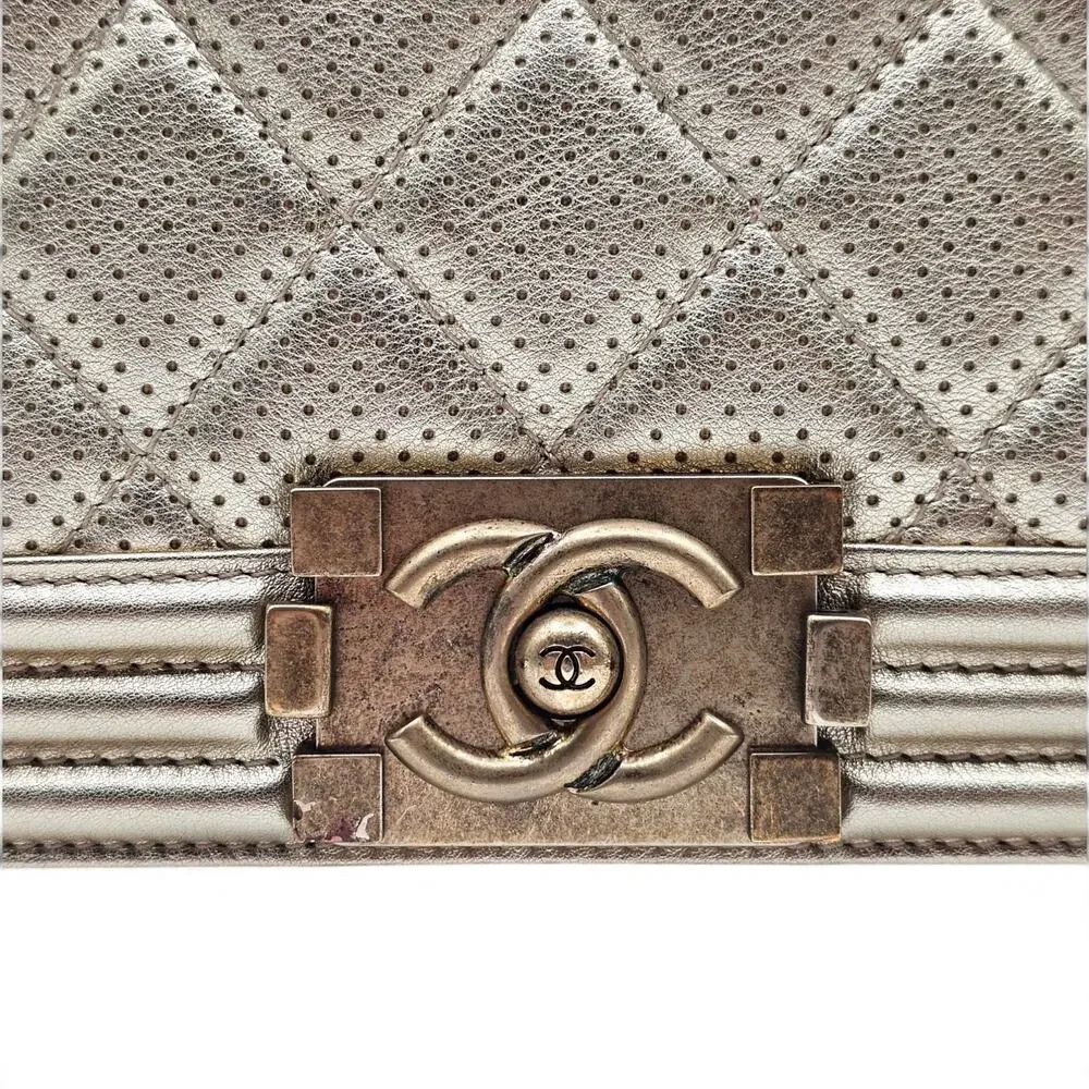 Chanel Medium Boy Perforated Gold Leather with Antique GHW